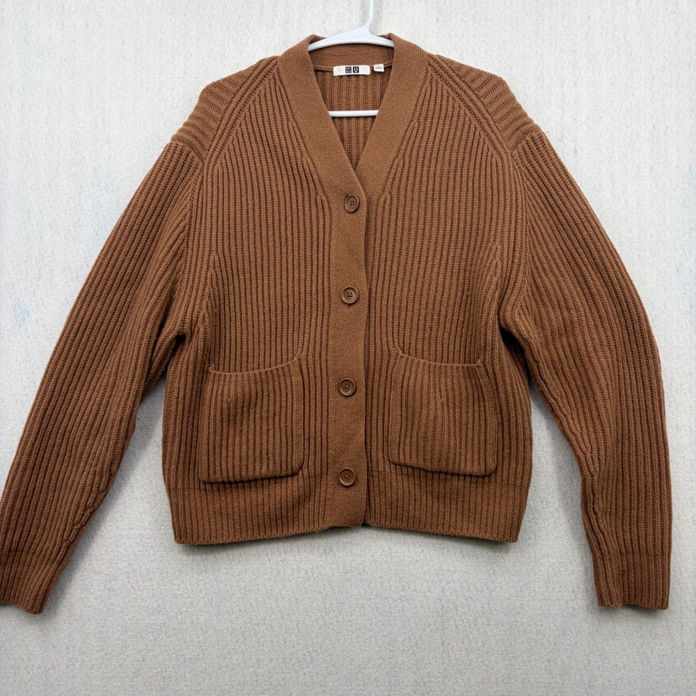 Uniqlo U Brown Premium Lambswool Ribbed Cardigan Sweater 451724 Small
